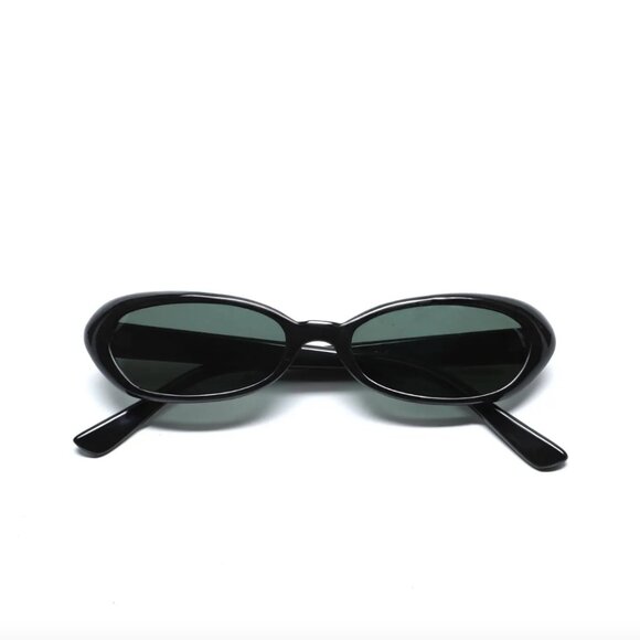 Authentic Vintage 90s Deadstock Slim Black Oval Sunglasses - Picture 1 of 7